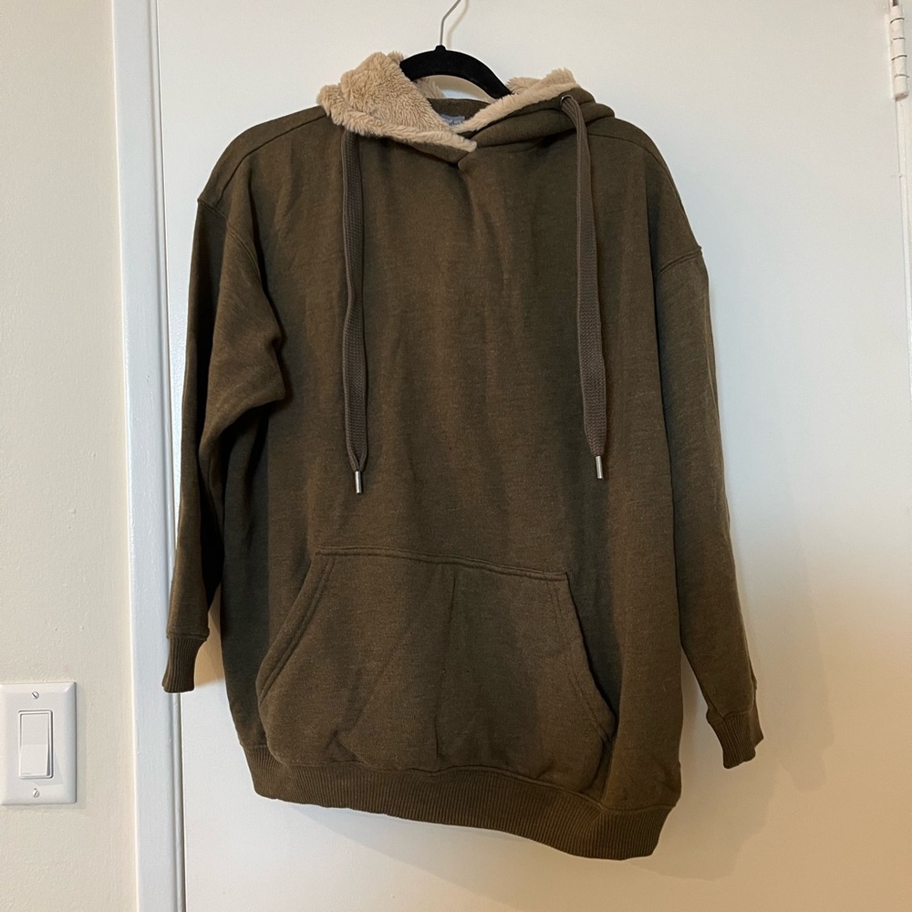 NWT Aerie Faux Fur Lined Oversized Army Green Hoodie